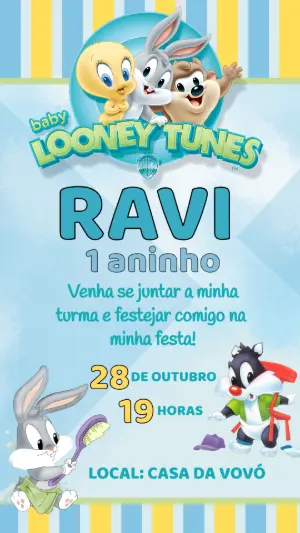 Convite de Aniversário Baby Looney Tunes Editável
