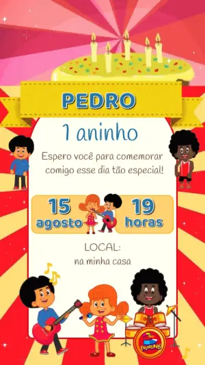 Convite Animado Aniversário 3 Palavrinhas para Editar Online