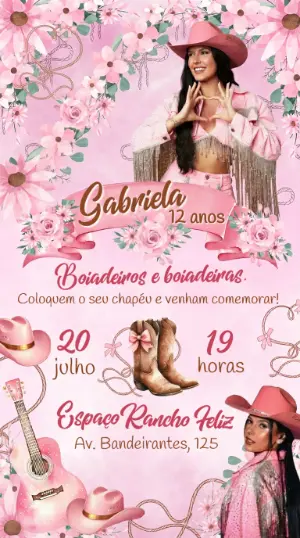 Convite Digital Ana Castela Sertanejo Boiadeira Rosa Editável