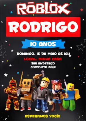 Convite Digital Roblox para Aniversário Infantil Editável