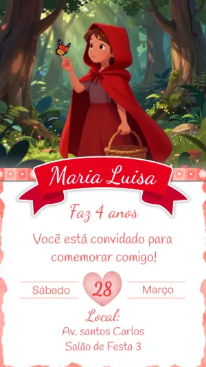 Convite Infantil Chapeuzinho Vermelho Modelo Editável