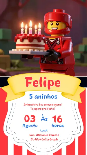 Convite de Aniversário Infantil Tema Ninja Vermelho Editável