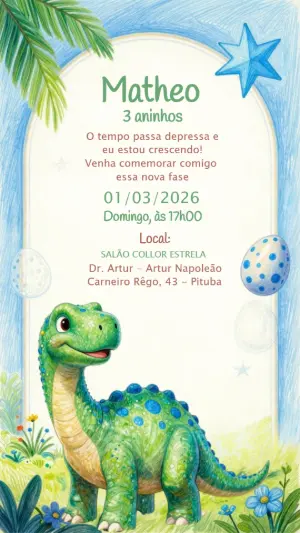 Invitación de cumpleaños Dinosaurio – Estático – CollorGraph EDITOR