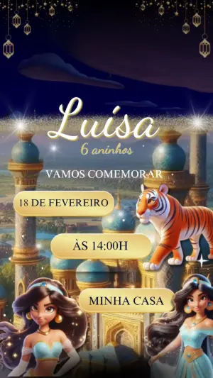 Convite Animado Aniversário Princesa Jasmine para Editar