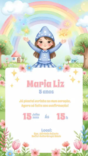 Convite Aniversário Jardim Encantado com Fada para Editar Online