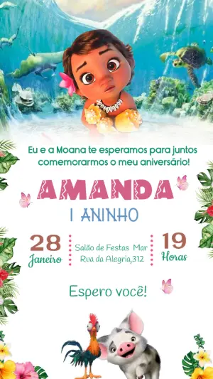 Convite de Aniversário Moana Baby para Editar Online