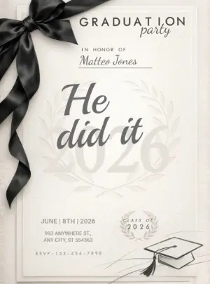 Elegant Black Bow Graduation Party Invitation Template