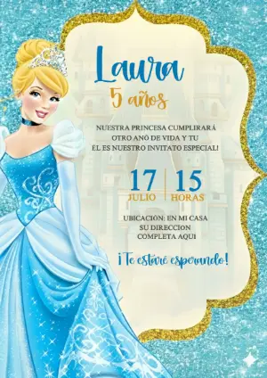 Invitación Digital de Cumpleaños Princesa Cenicienta Editable