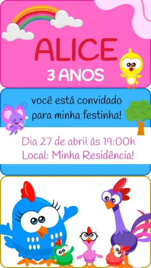 Convite de Aniversário Galinha Pintadinha para Editar Online