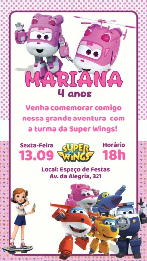Convite de Aniversário Super Wings para Editar Online