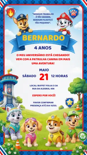 Invito di compleanno Paw Patrol – Statico – Felicity Artes