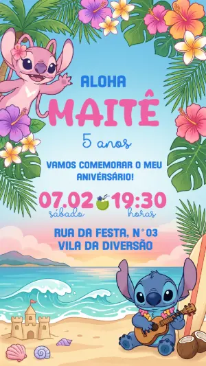 Invitación de cumpleaños Stitch – Estático – Convide aê!
