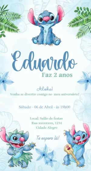 Invitación de cumpleaños Stitch – Estático – Convites Personalizados