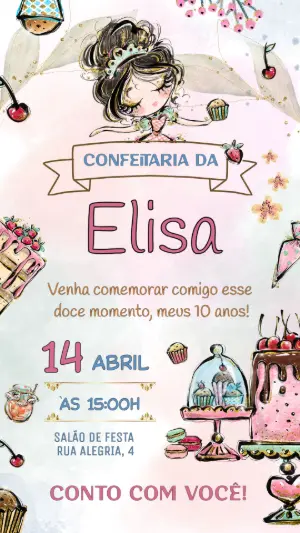 Convite Aniversário Confeitaria Doce para Editar Online