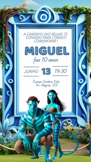 Convite de Aniversário Avatar O Caminho da Água para Editar