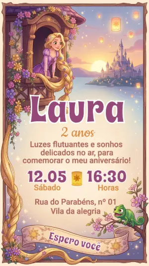 Convite de Aniversário Rapunzel Enrolados Editável