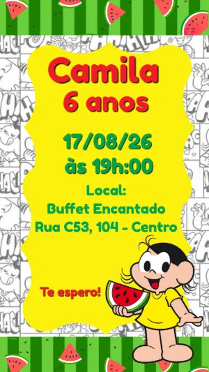 Convite de Aniversário Magali Melancia para Editar e Enviar
