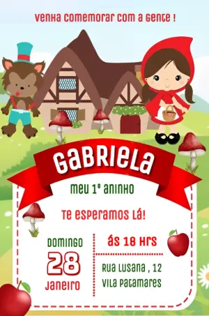 Convite Aniversário Chapéuzinho Vermelho para Editar Online