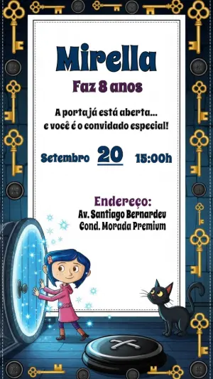 Convite Aniversário Coraline Mundo Secreto para Editar Online