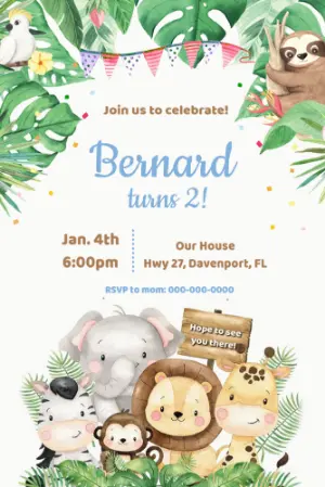 Editable Watercolor Baby Safari Birthday Invitation Template