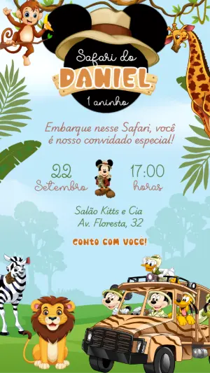 Convite de Aniversário Safari do Mickey para Editar Online