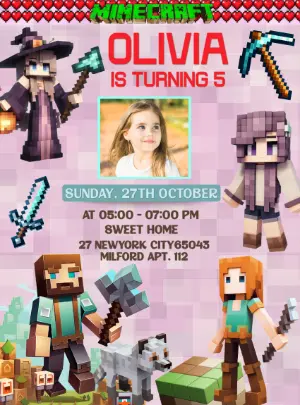 Minecraft Girl's Birthday Invitation | Editable Digital Template