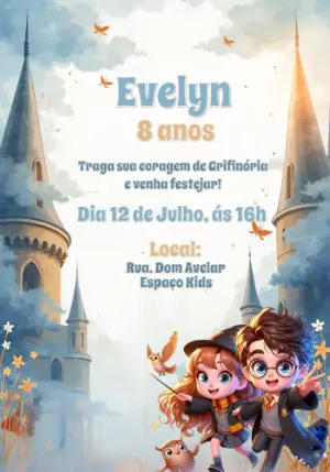 Convite de Aniversário Harry Potter com Personagens para Editar