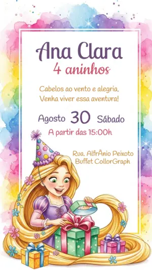 Convite de Aniversário Rapunzel Enrolados para Editar Online