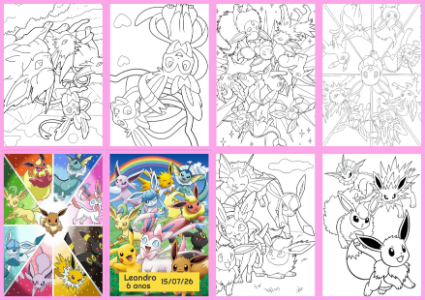 Livrinho de Colorir Pokémon Eevee Editável para Aniversário