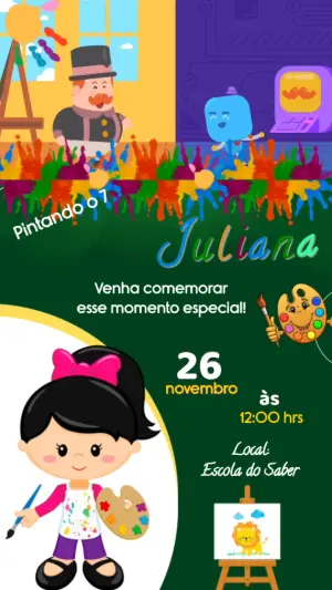 Convite Animado Aniversário Pintando o 7 para Editar Online