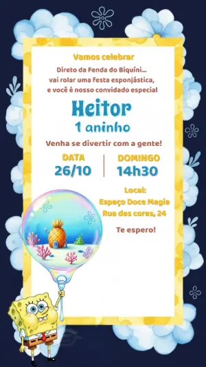 Convite Aniversário Bob Esponja para Editar e Imprimir