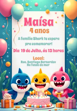 Convite Aniversário Baby Shark Fundo do Mar para Editar Online