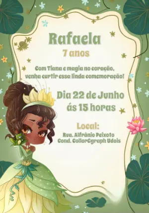 Convite de Aniversário Princesa e o Sapo para Editar Online