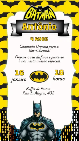 Convite de Aniversário Batman Estilo Quadrinhos para Editar