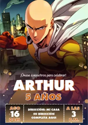 Invitación de Cumpleaños One-Punch Man para Editar