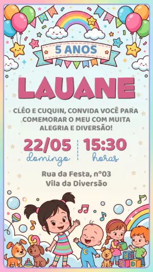 Convite de Aniversário Cléo e Cuquin Colorido para Editar