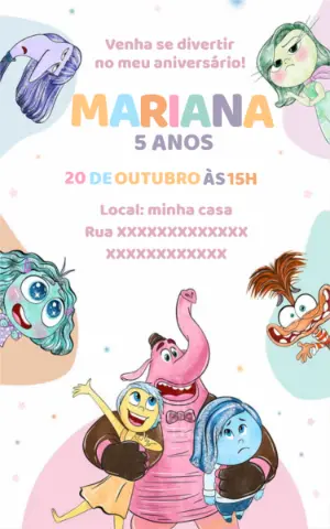 Convite Aniversário Divertida Mente Aquarela para Editar Online