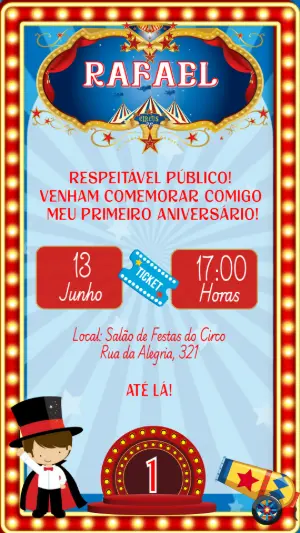 Convite Aniversário Circo com Mágico para Editar Online