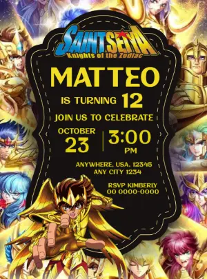 Editable Saint Seiya Birthday Invitation Template