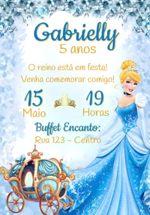 Convite de Aniversário Cinderela Princesa | Modelo Editável