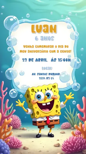 Convite Aniversário Bob Esponja para Editar Online