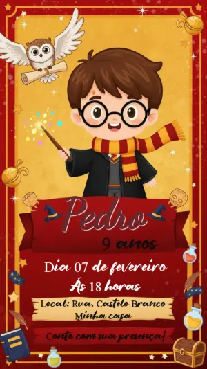 Convite Digital Mágico Tema Harry Potter Editável