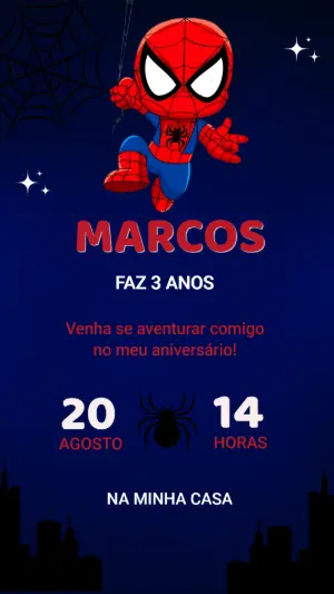 Convite de Aniversário Homem-Aranha Fofo para Editar