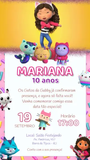 Convite Animado Aniversário A Casa Mágica da Gabby para Editar