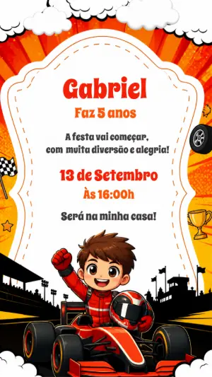 Convite de Aniversário Carro de Corrida Editável