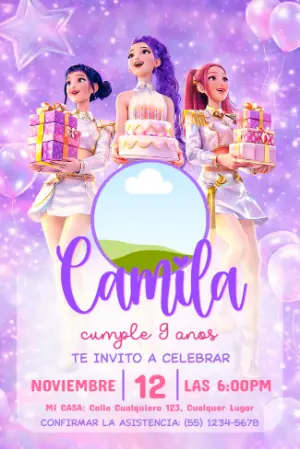 Invitación de Cumpleaños Las Guerreras K-Pop Editable