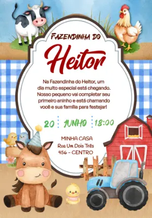 Convite de Aniversário Fazendinha Aquarela para Editar