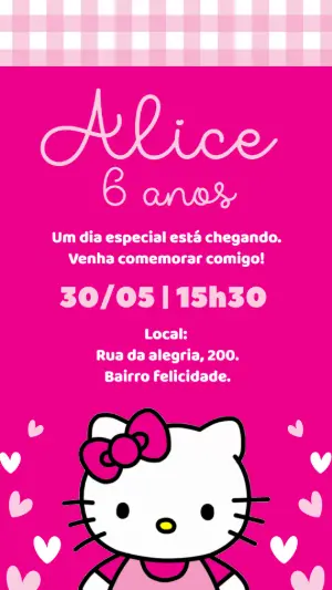 Convite de Aniversário Hello Kitty Rosa para Editar