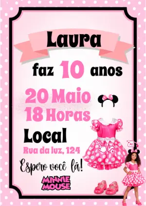 Convite Minnie Rosa com IA: Transforme sua filha na personagem!