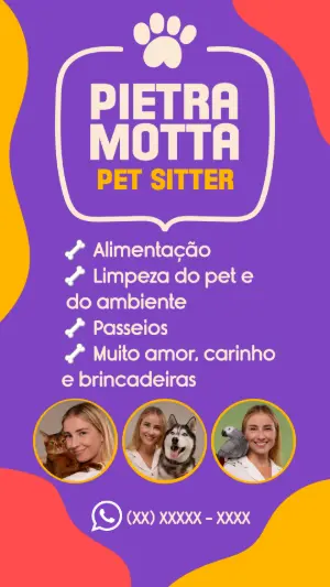 Cartão de Visita Pet Sitter Moderno e Roxo para Editar Online